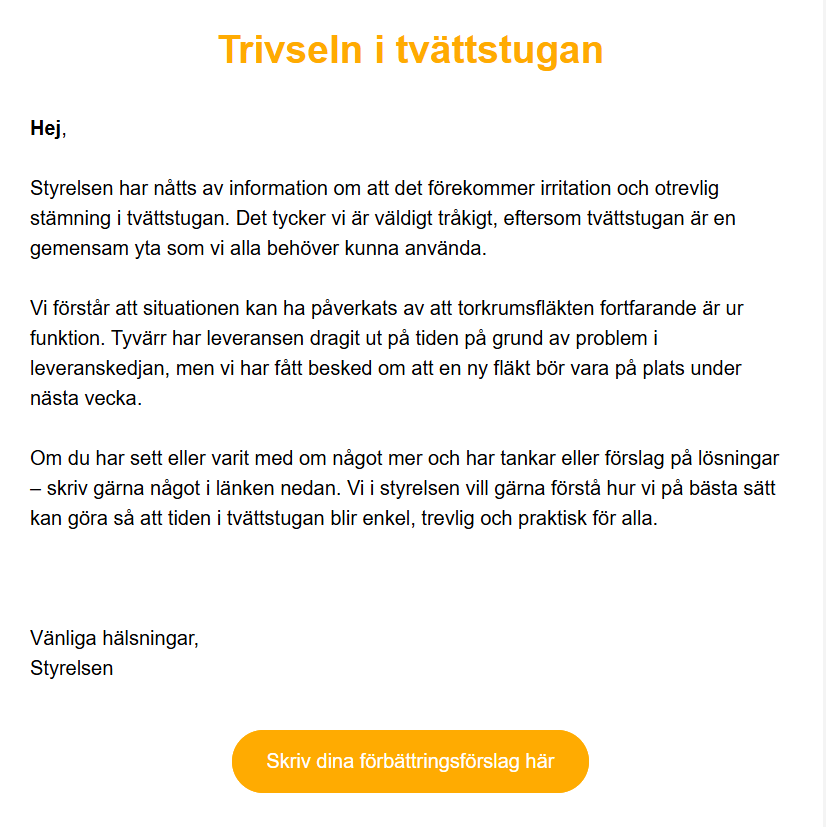 Mejlet Trivseln i tvättstugan, 3 juli 2025